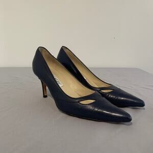 Vintage Pancaldi for Diane B. Navy Leather Pointed Toe Cutout Pumps US 7.5-8